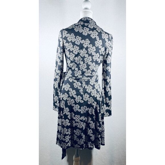 Diane Von Furstenberg DVF Wrap Dress Womens 4 Geometric 3/4 Sleeve Jersey Silk - Picture 4 of 6
